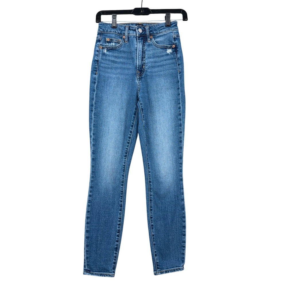 Gap Curvy True Skinny High‎ Rise Medium Wash Distressed Jeans 00/24 Blue